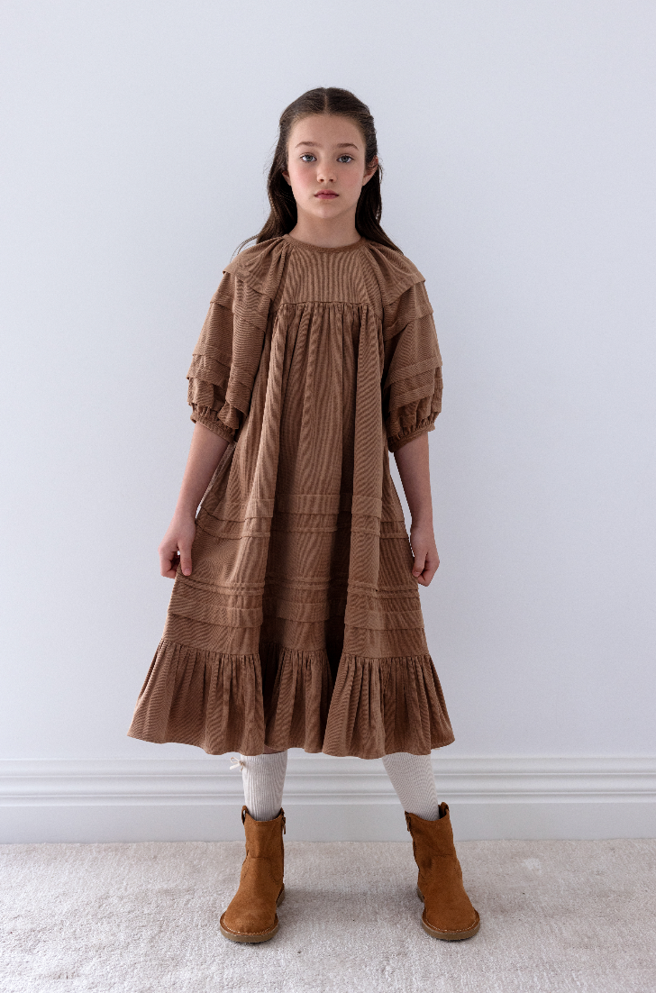 Steph The Label Caramel Cord Pleat Dress