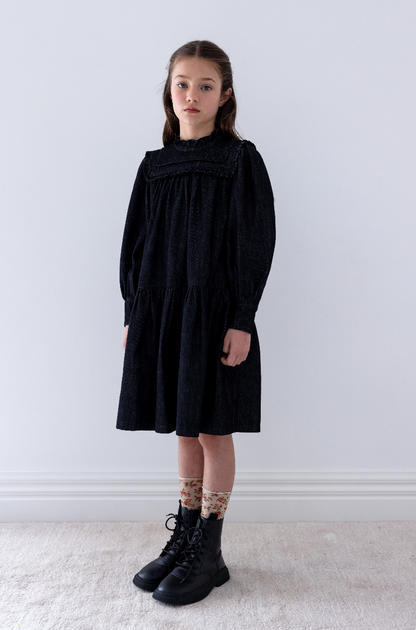 Steph The Label  Black Wash Chambray Frill Yoke Dress