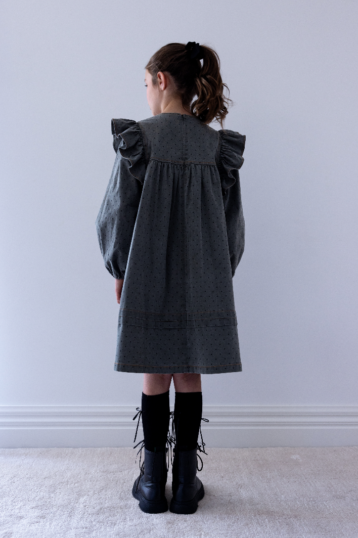 Steph The Label Girls Grey Spot Chambray Dress
