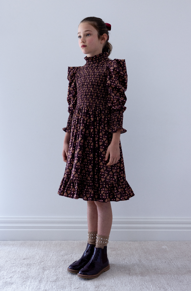 Steph The Label Wallpaper Printed Cord Shirred Bodice Dress