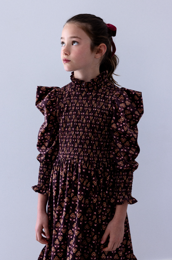 Steph The Label Wallpaper Printed Cord Shirred Bodice Dress