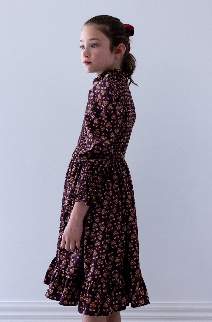 Steph The Label Wallpaper Printed Cord Shirred Bodice Dress