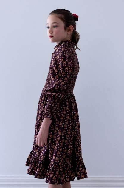 Steph The Label Wallpaper Printed Cord Shirred Bodice Dress