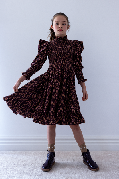 Steph The Label Wallpaper Printed Cord Shirred Bodice Dress