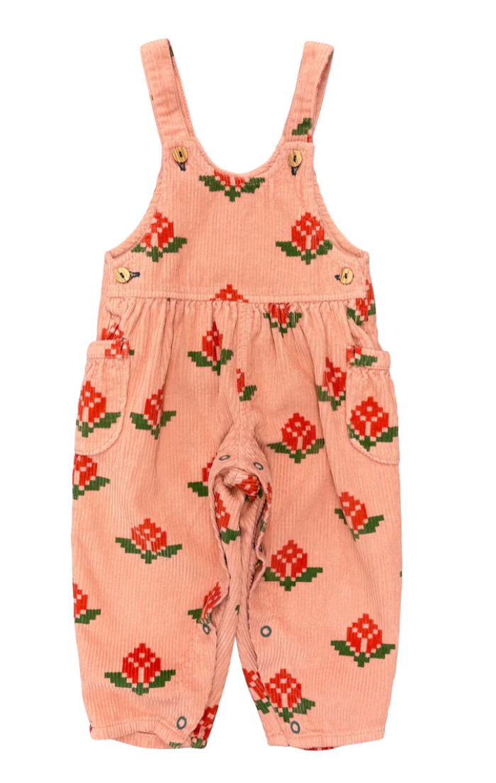 Piupiuchick Baby Pink Big Flower Dungarees