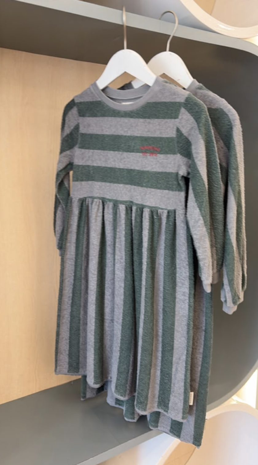 Piupiuchick Girls Grey &amp; Green Striped Knee-Length Dress