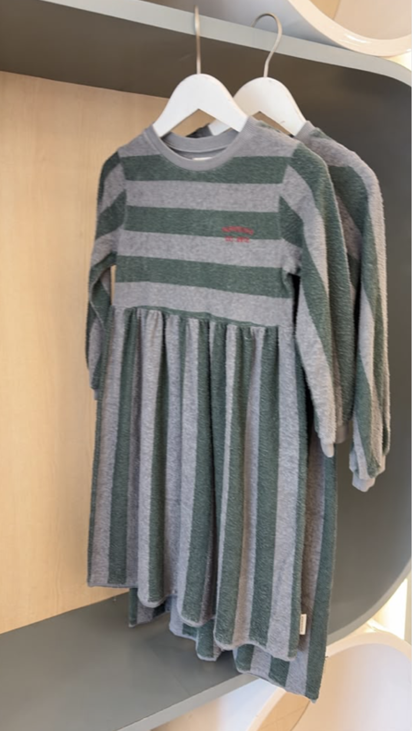 Piupiuchick Girls Grey &amp; Green Striped Short Dress