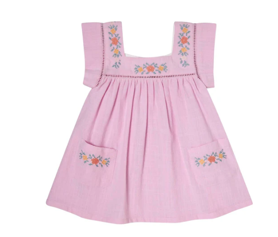 Tocoto Lilac Flower Embroidered Dress with Pockets