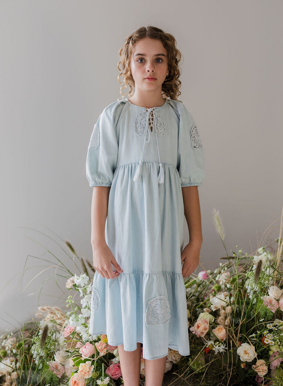 Steph Crochet Doily Chambray Dress