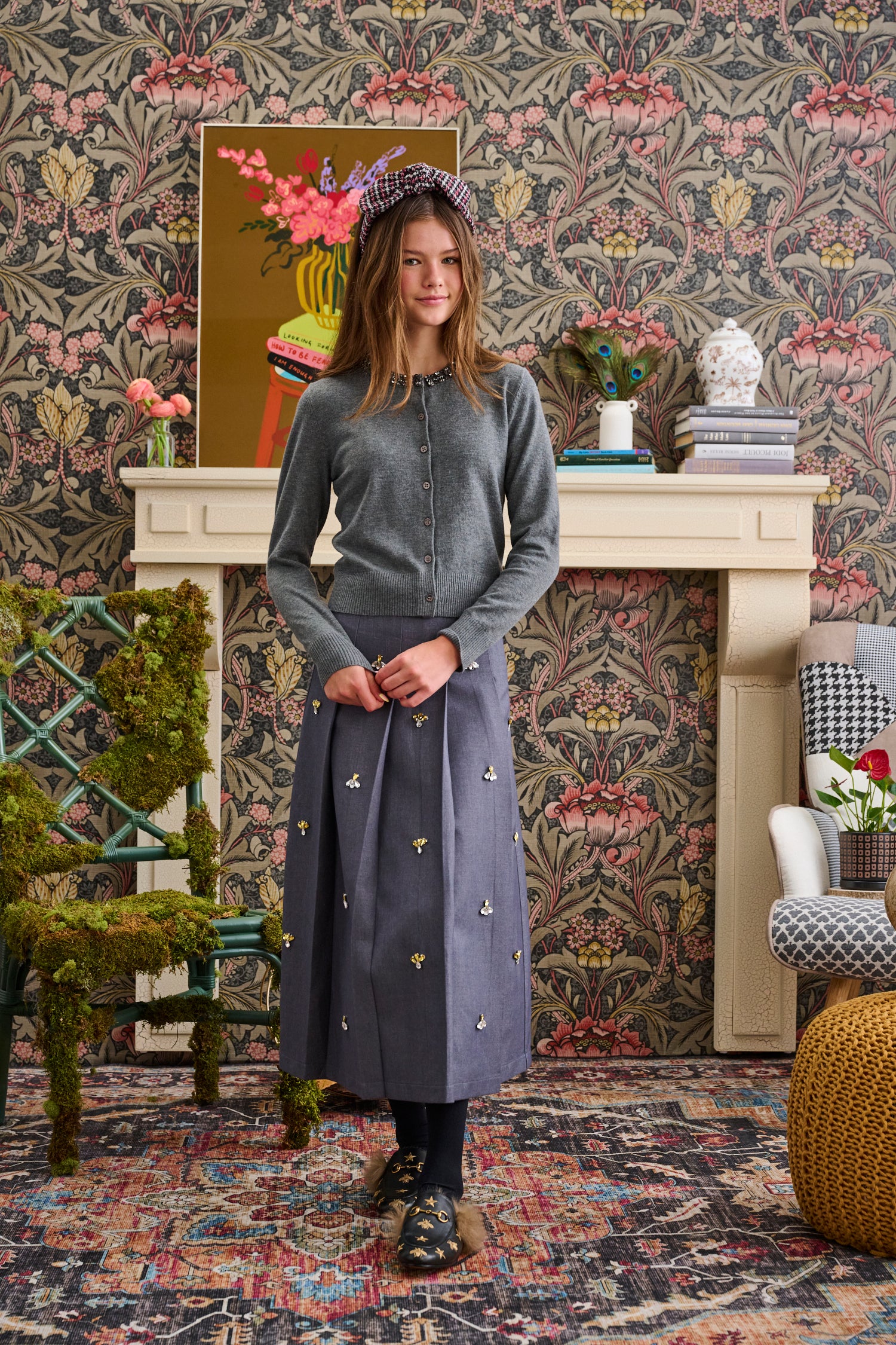 Laurent Grey Wool With Stones Skirt