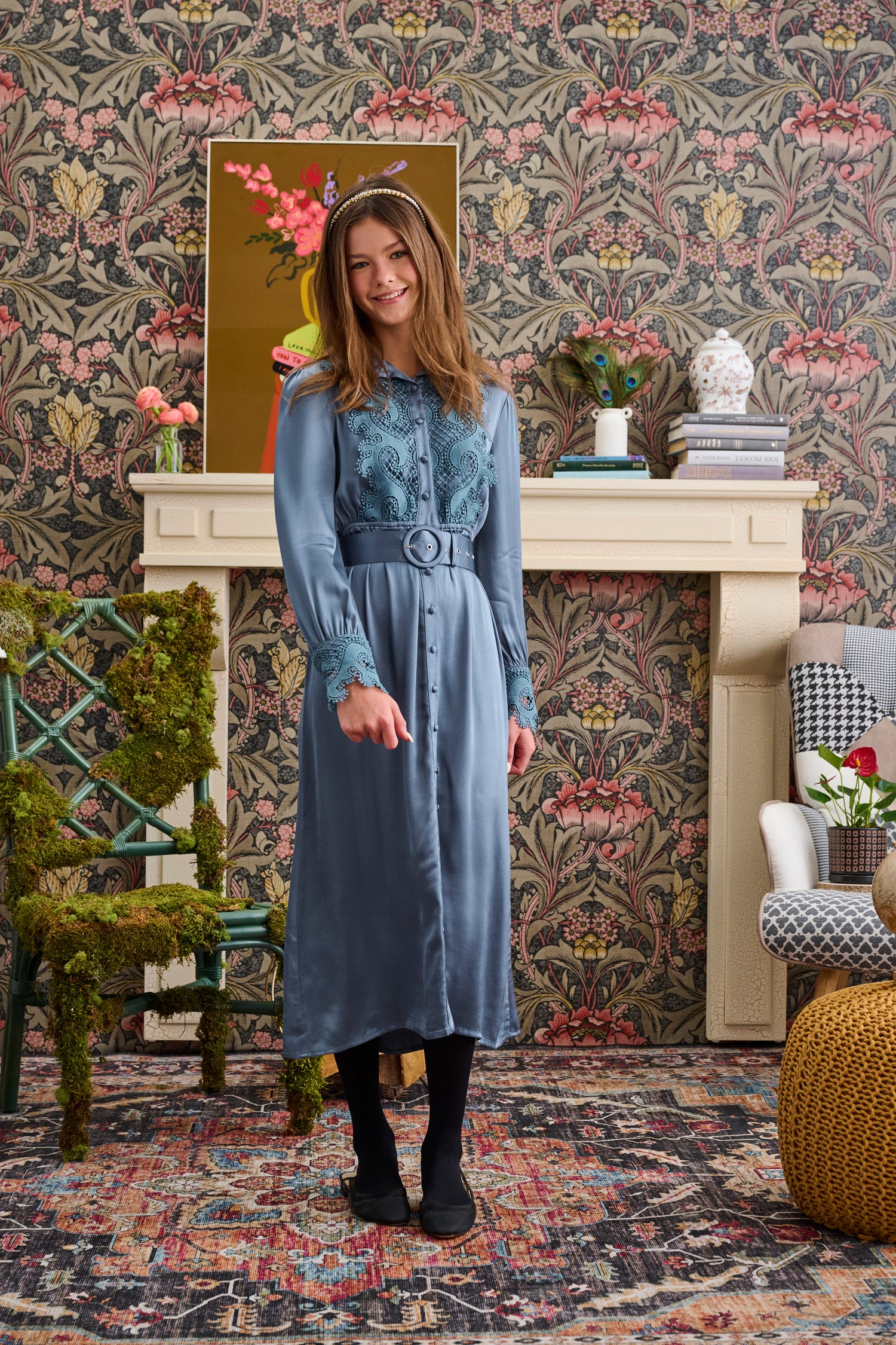 Laurent Baby Blue With Lace Design Dress
