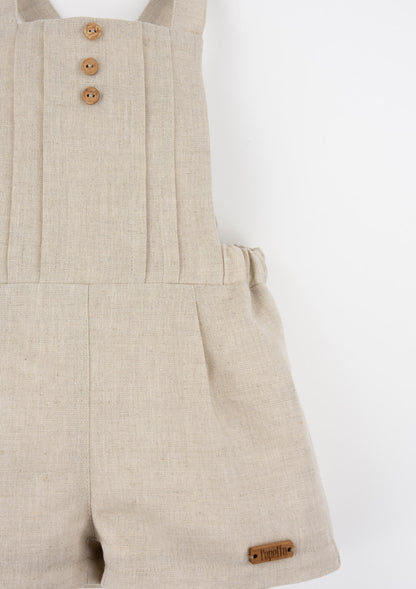 Popelin Sand Linen Dungarees with Pleat