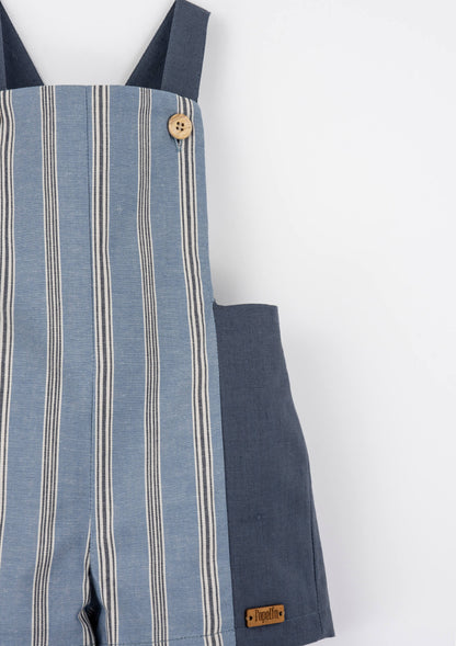 Popelin Blue Striped Combination Dungarees