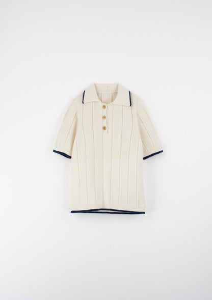 Popelin Blue Ribbed Polo Shirt