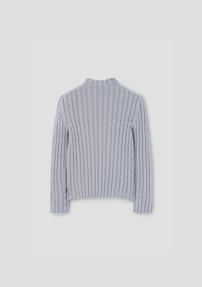 Popelin Grey Perkins Neck Knitted Sweater