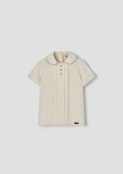 Popelin Off-White Shirt with Central Panel
