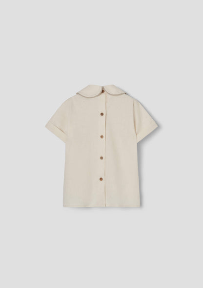 Popelin Off-White Shirt with Central Panel
