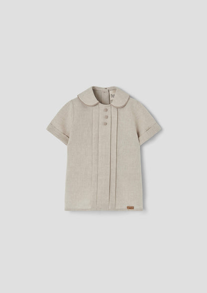 Popelin Sand Linen Shirt with Central Panel
