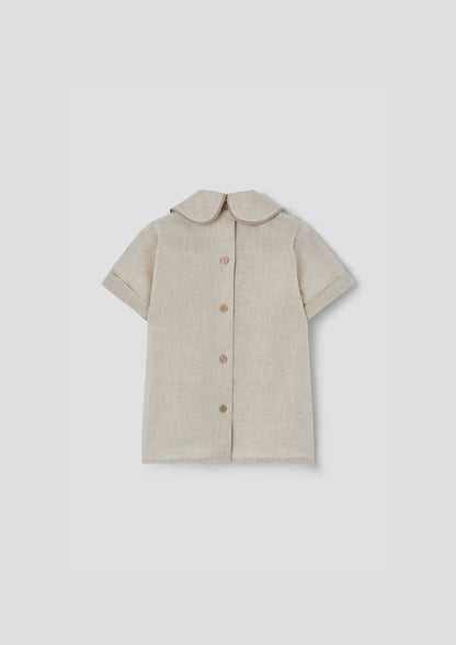 Popelin Sand Linen Shirt with Central Panel