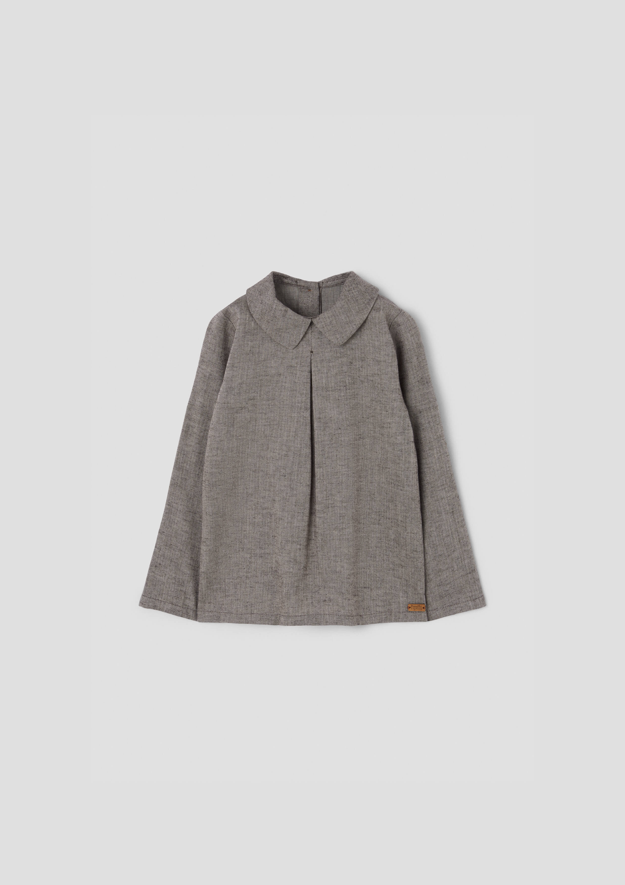 Popelin Baby Brown Herringbone Blouse With Pleat