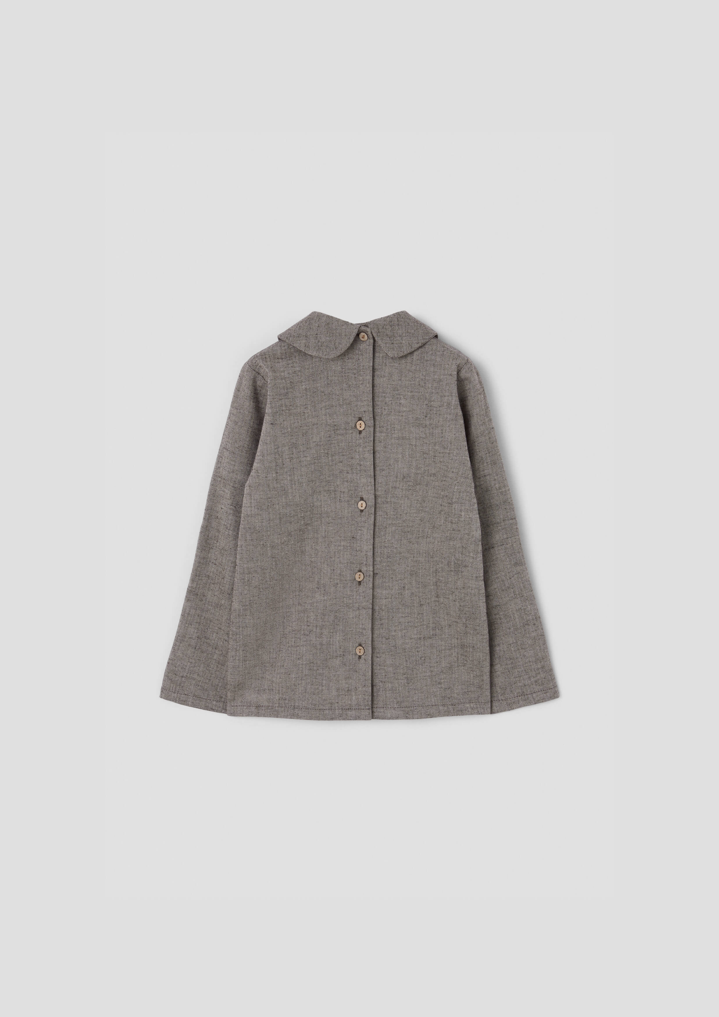 Popelin Baby Brown Herringbone Blouse With Pleat