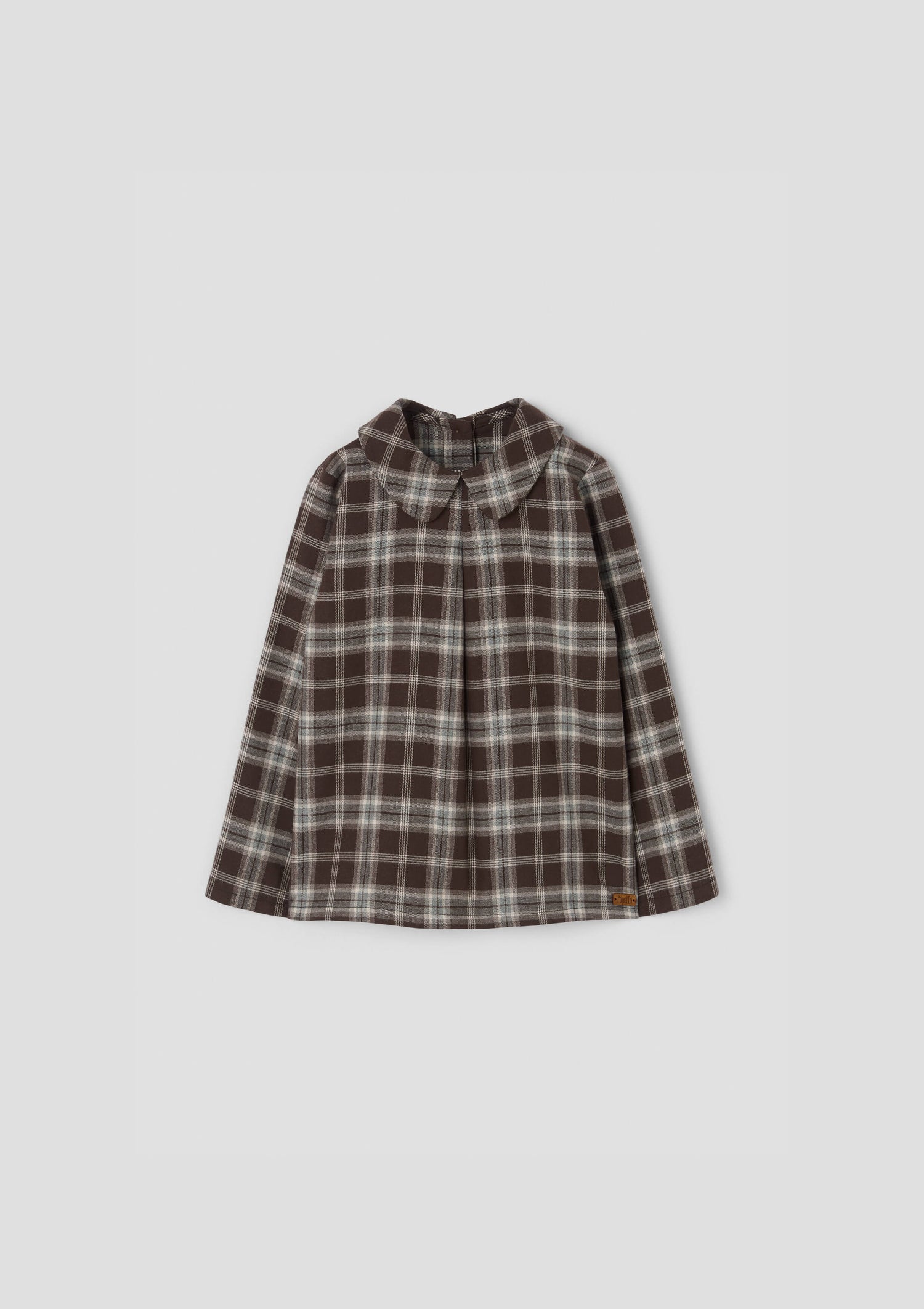 Popelin Baby Brown Plaid Top with Pleat