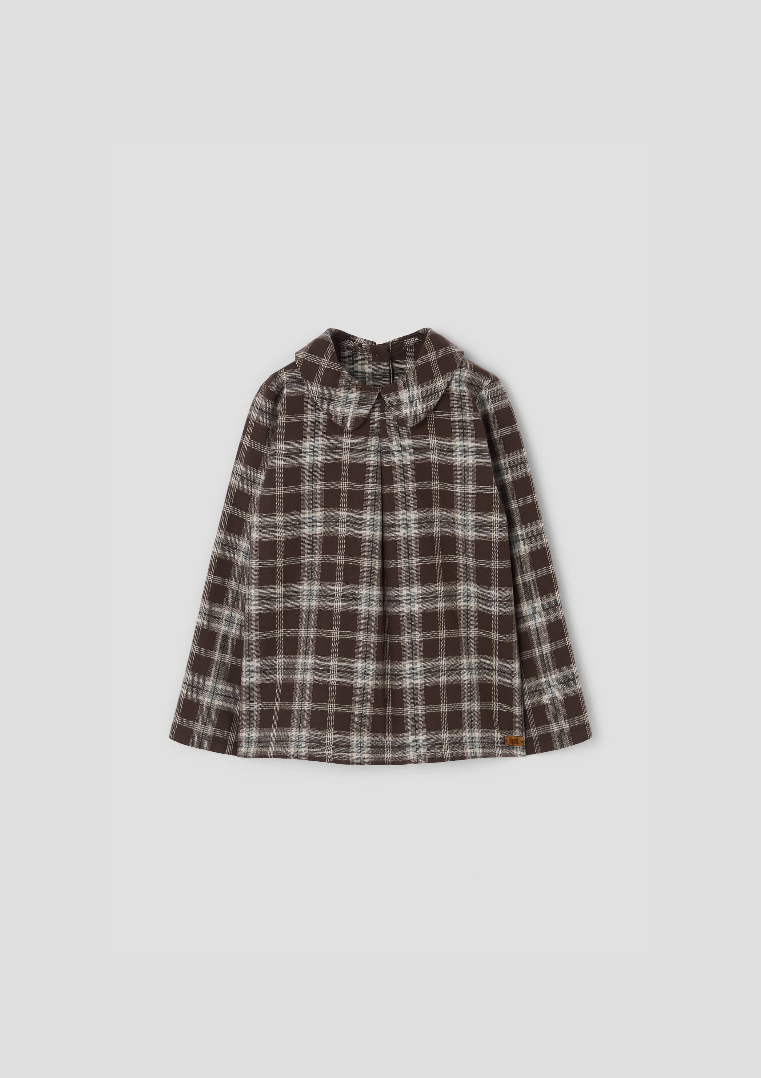 Popelin Baby Brown Plaid Top with Pleat