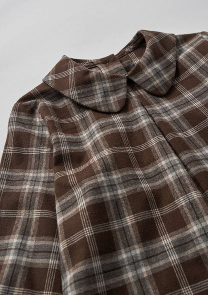 Popelin Baby Brown Plaid Top with Pleat