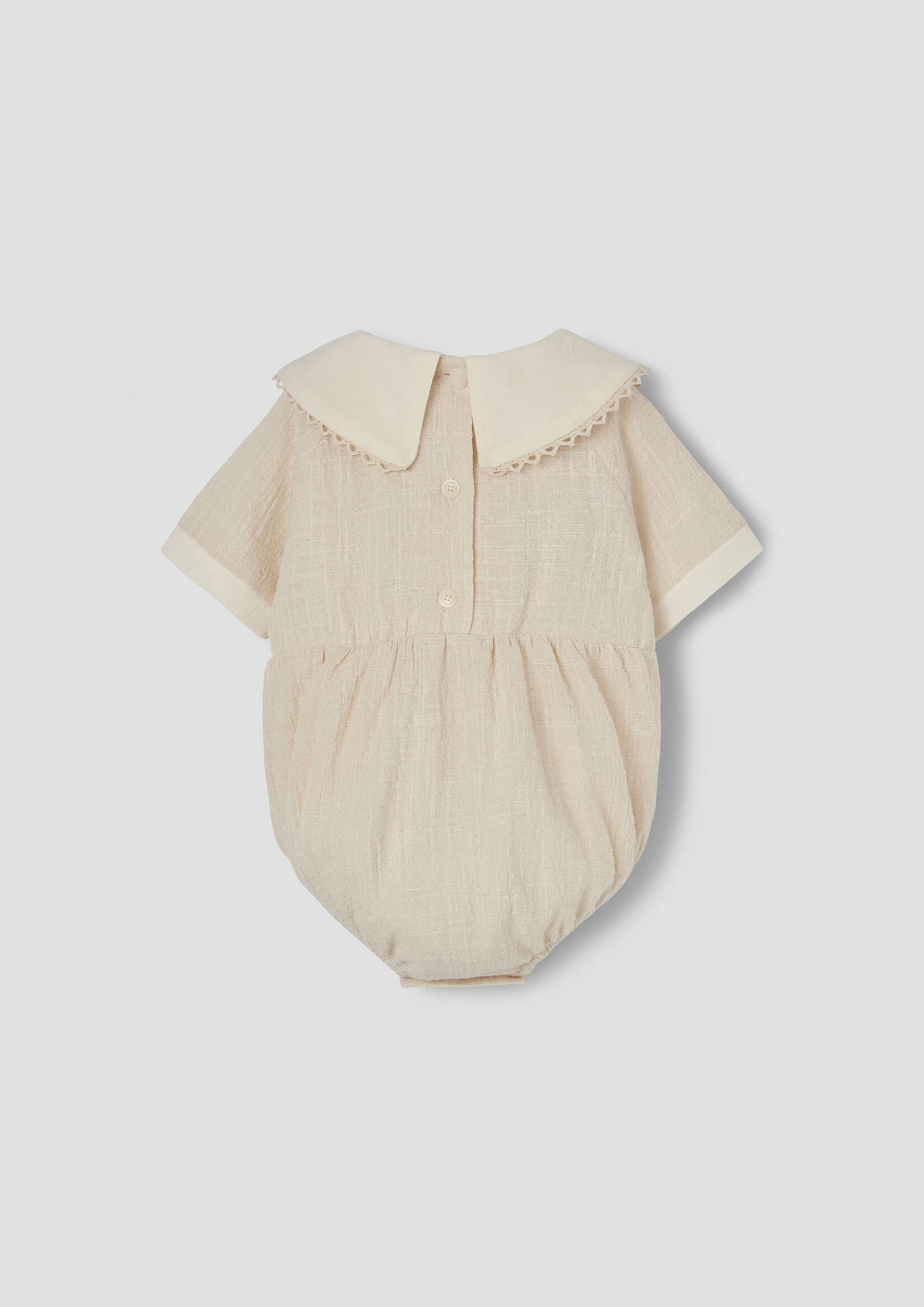 Popelin Off-White Romper Suit with Embroidered Bib Collar