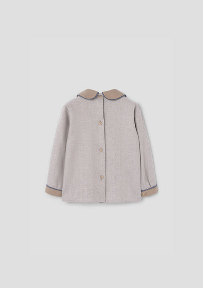 Popelin Grey Herringbone Panelled Shirt