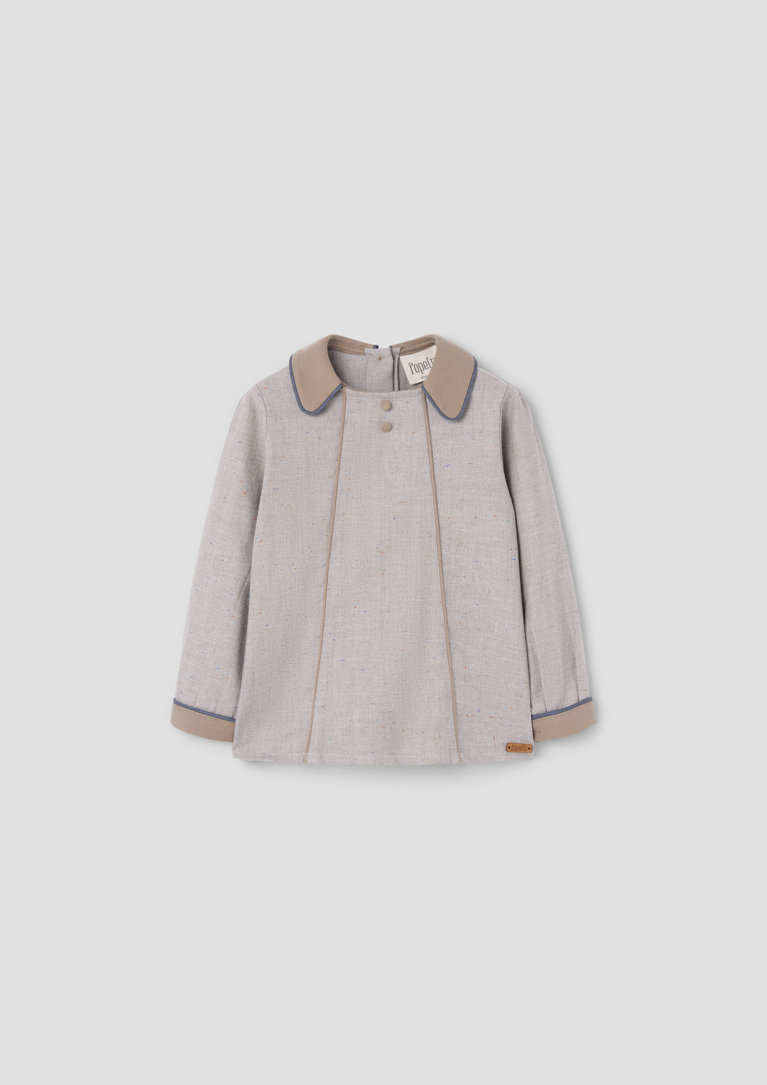 Popelin Grey Herringbone Panelled Shirt