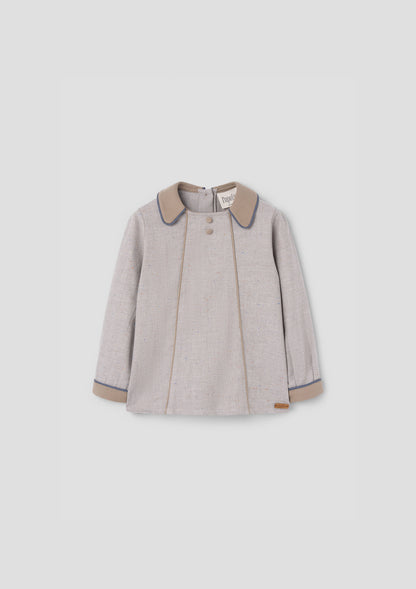 Popelin Grey Herringbone Panelled Shirt