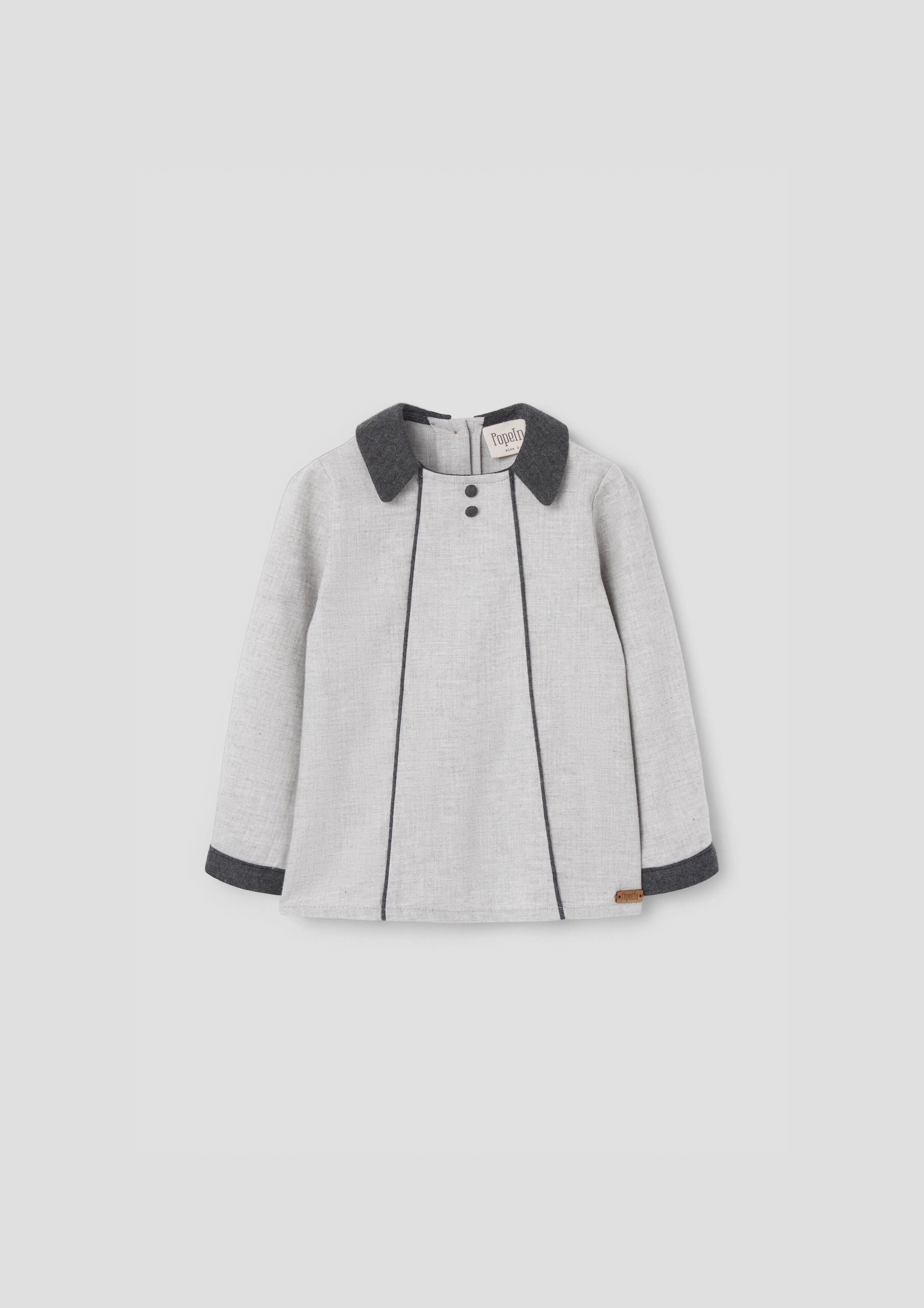 Popelin Light Grey Herringbone Panelled Shirt
