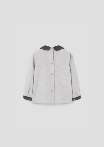 Popelin Light Grey Herringbone Panelled Shirt