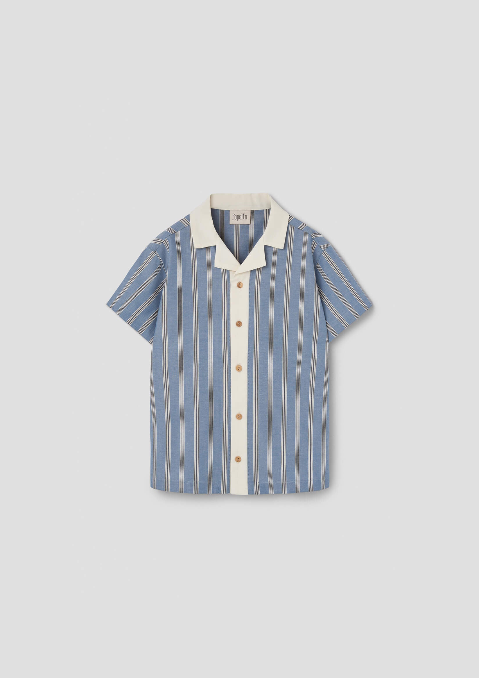 Popelin Blue Striped Shirt with Lapel Collar