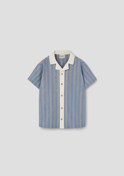Popelin Blue Striped Shirt with Lapel Collar