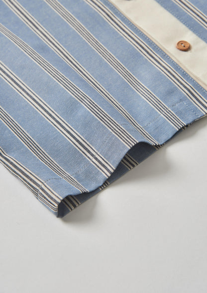 Popelin Blue Striped Shirt with Lapel Collar