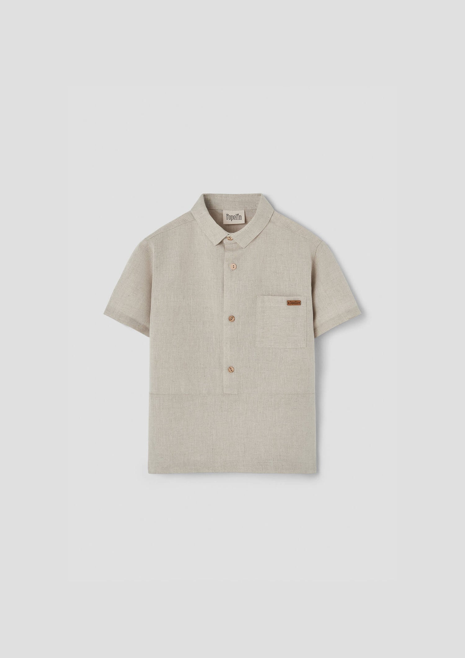 Popelin Sand Linen Shirt with Collar
