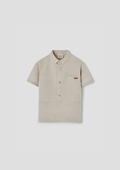 Popelin Sand Linen Shirt with Collar