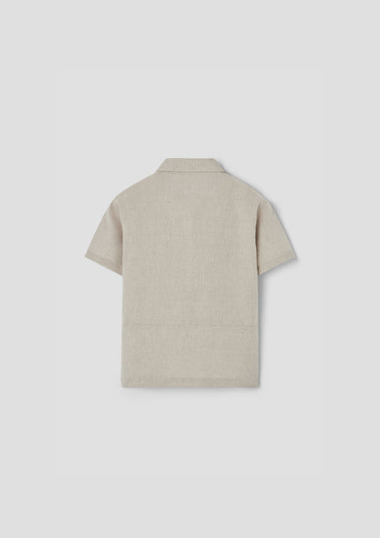 Popelin Sand Linen Shirt with Collar
