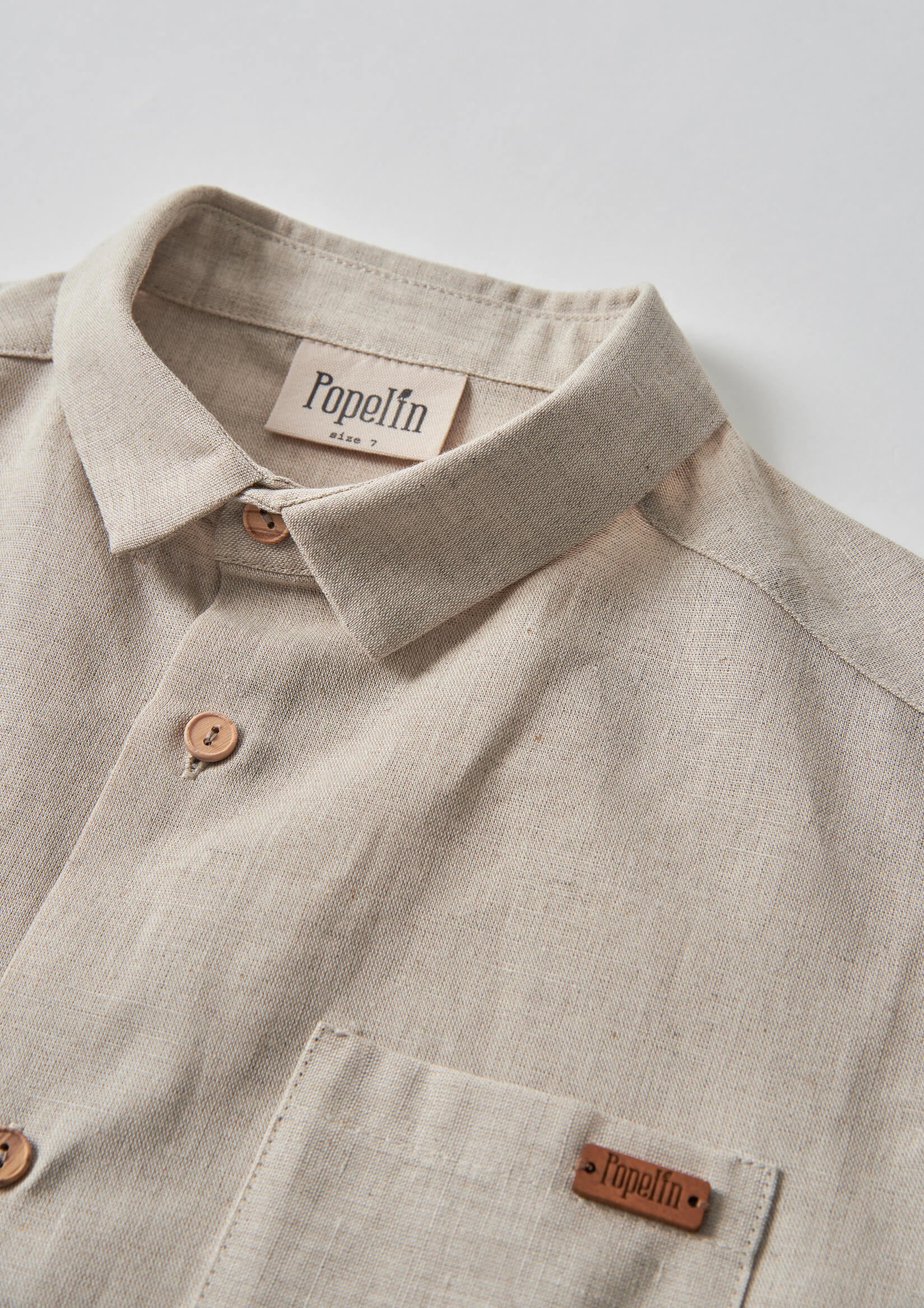 Popelin Sand Linen Shirt with Collar