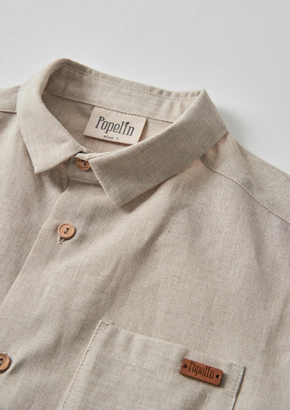 Popelin Sand Linen Shirt with Collar