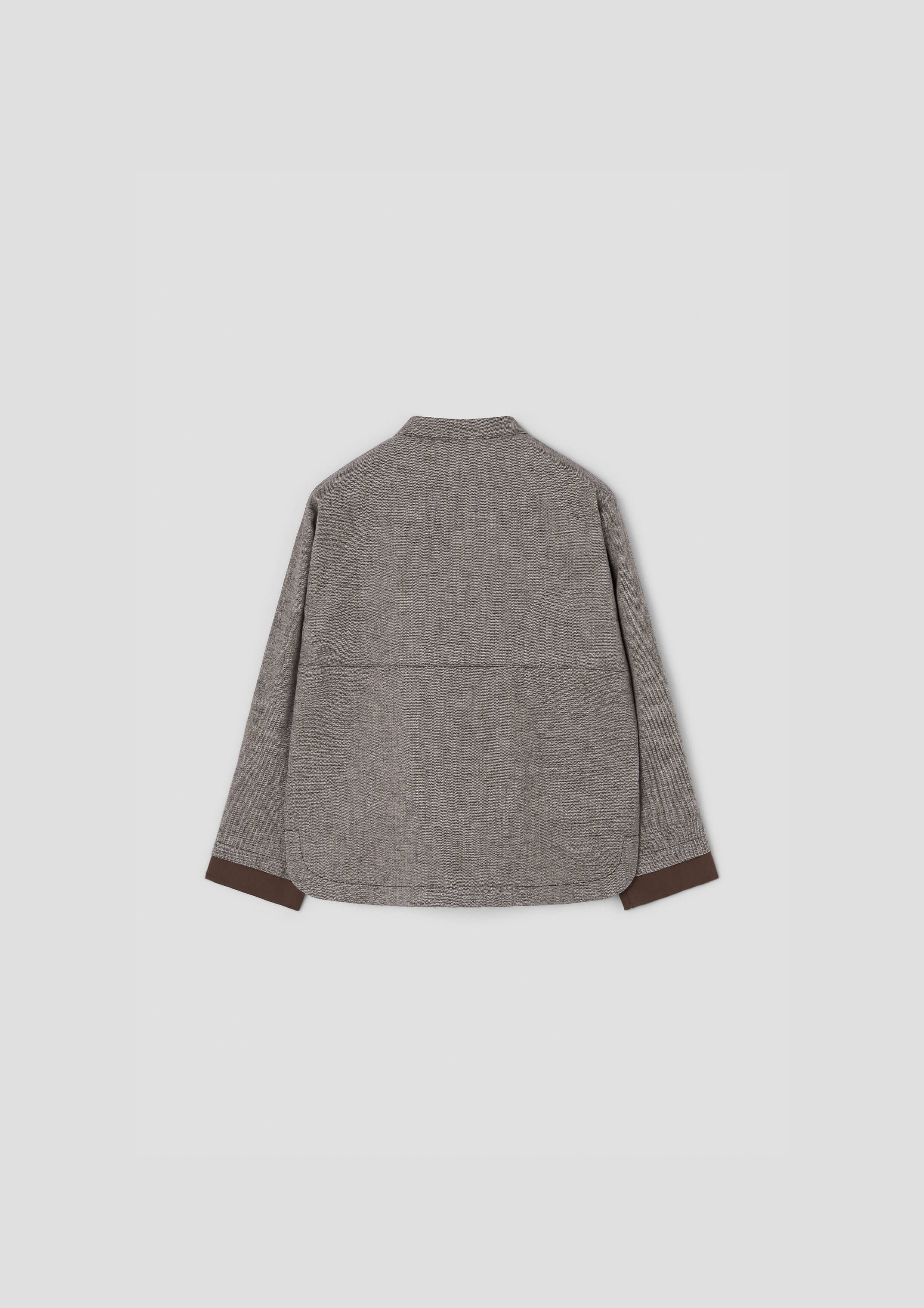 Popelin Boys Brown Herringbone Contrasting Shirt with Mandarin Collar