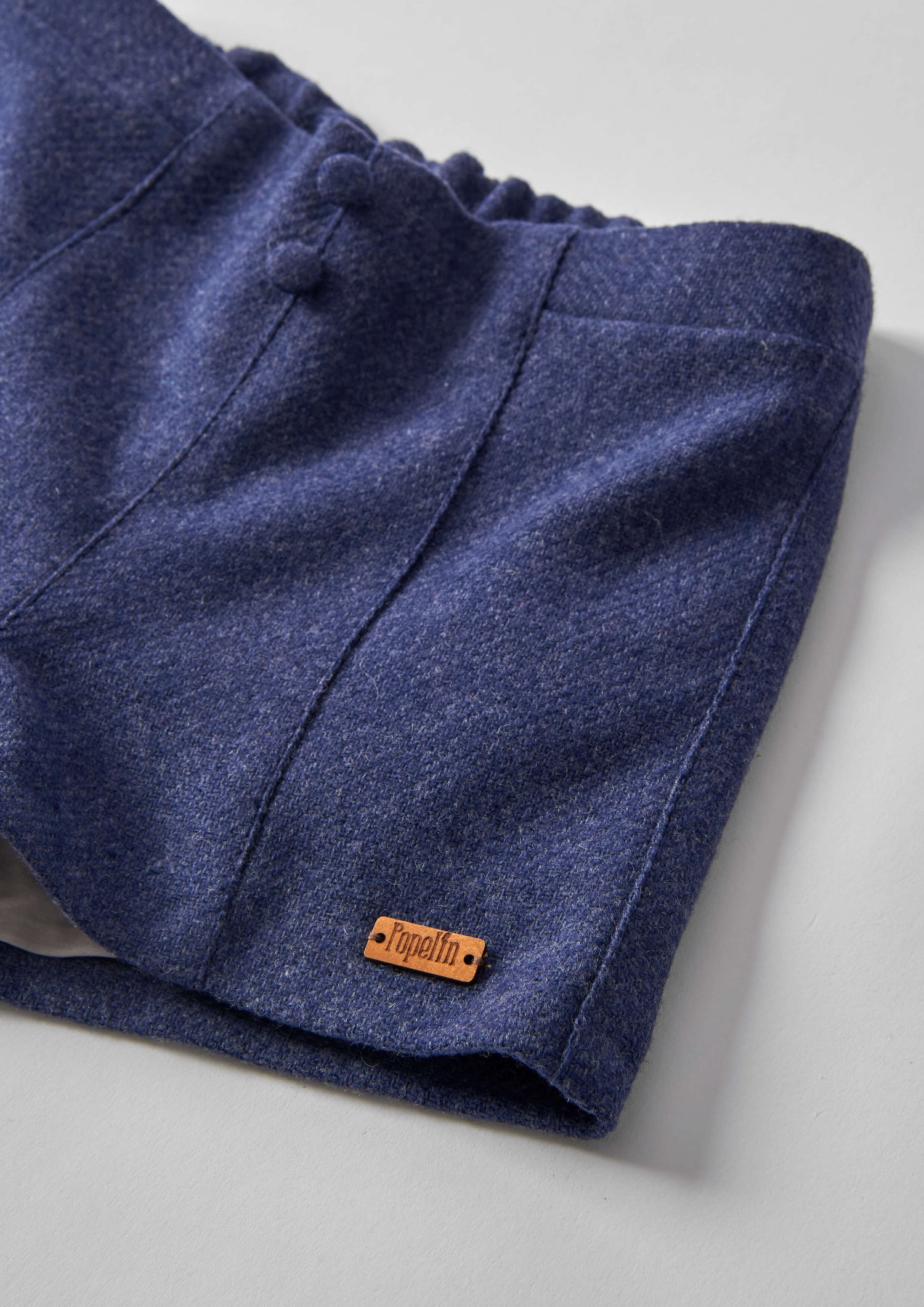 Popelin Blue Woollen Panelled Shorts