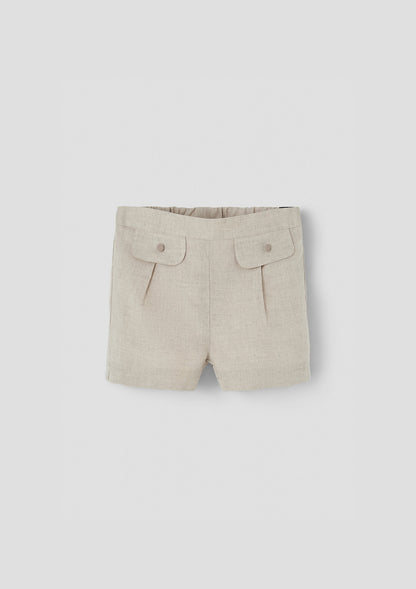 Popelin Sand Linen Shorts with Flaps
