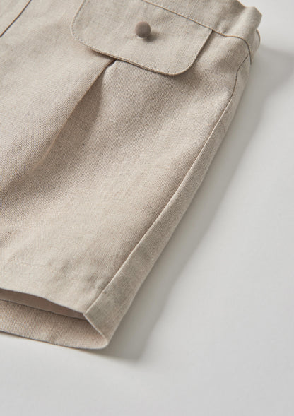 Popelin Sand Linen Shorts with Flaps