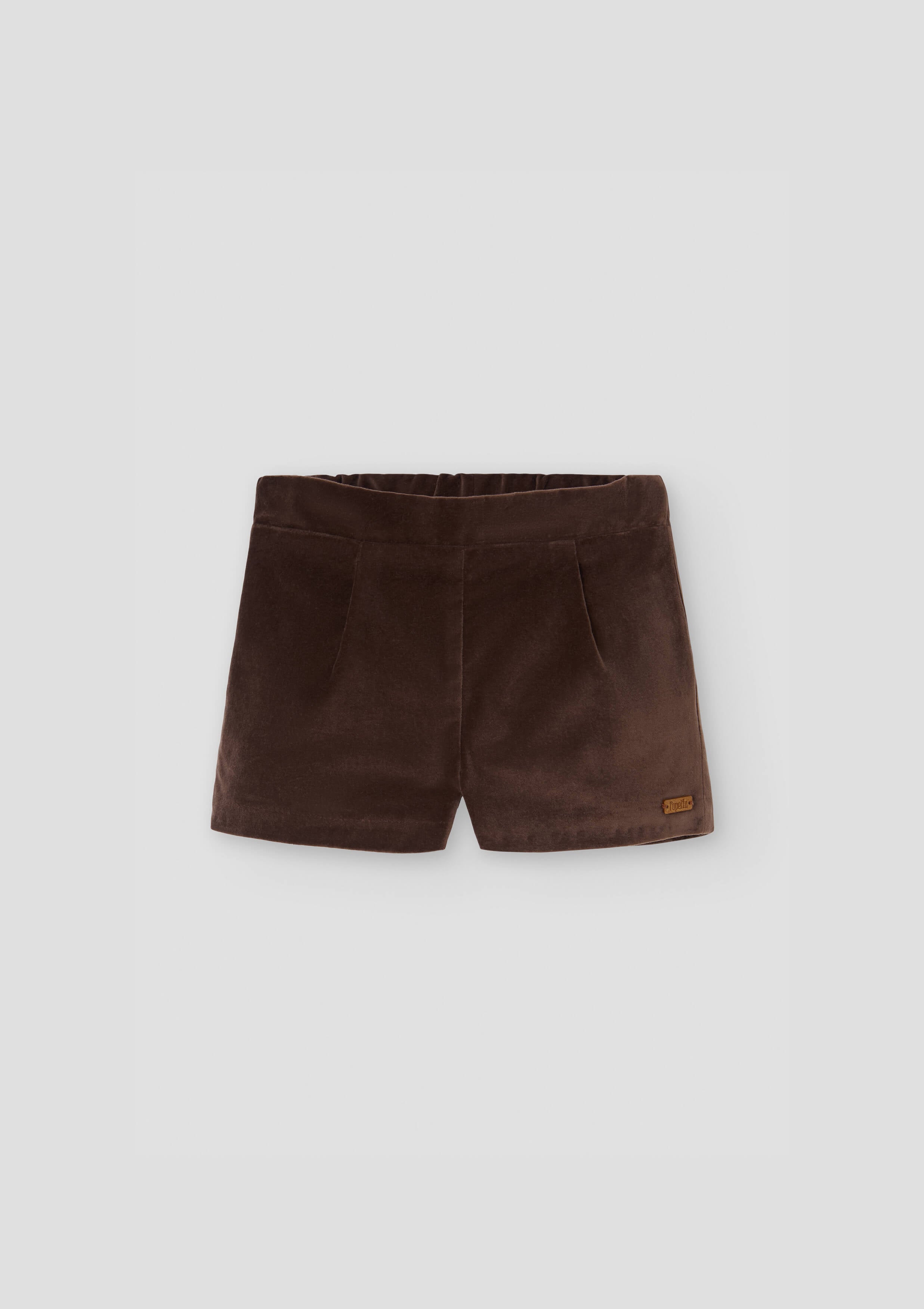 Popelin Brown Velvet Shorts With Darts