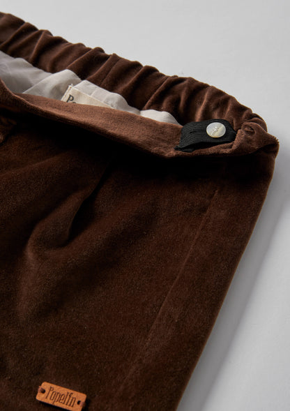 Popelin Brown Velvet Shorts With Darts