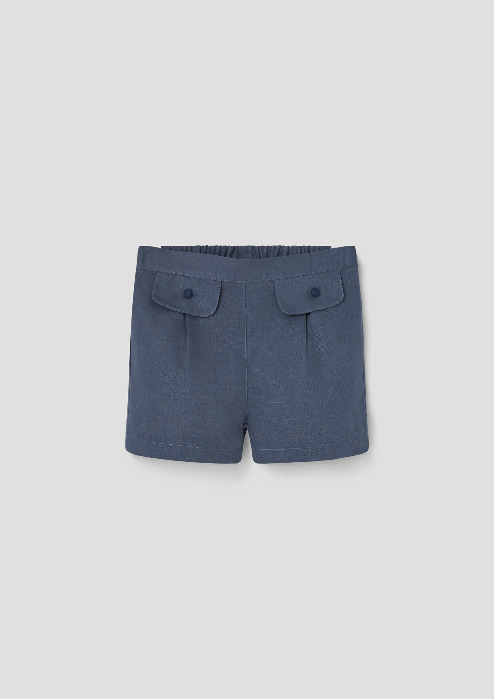 Popelin Slate Blue Linen Shorts with Flaps
