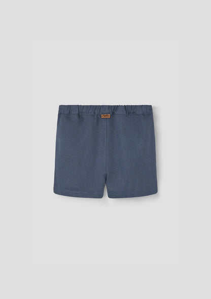 Popelin Slate Blue Linen Shorts with Flaps